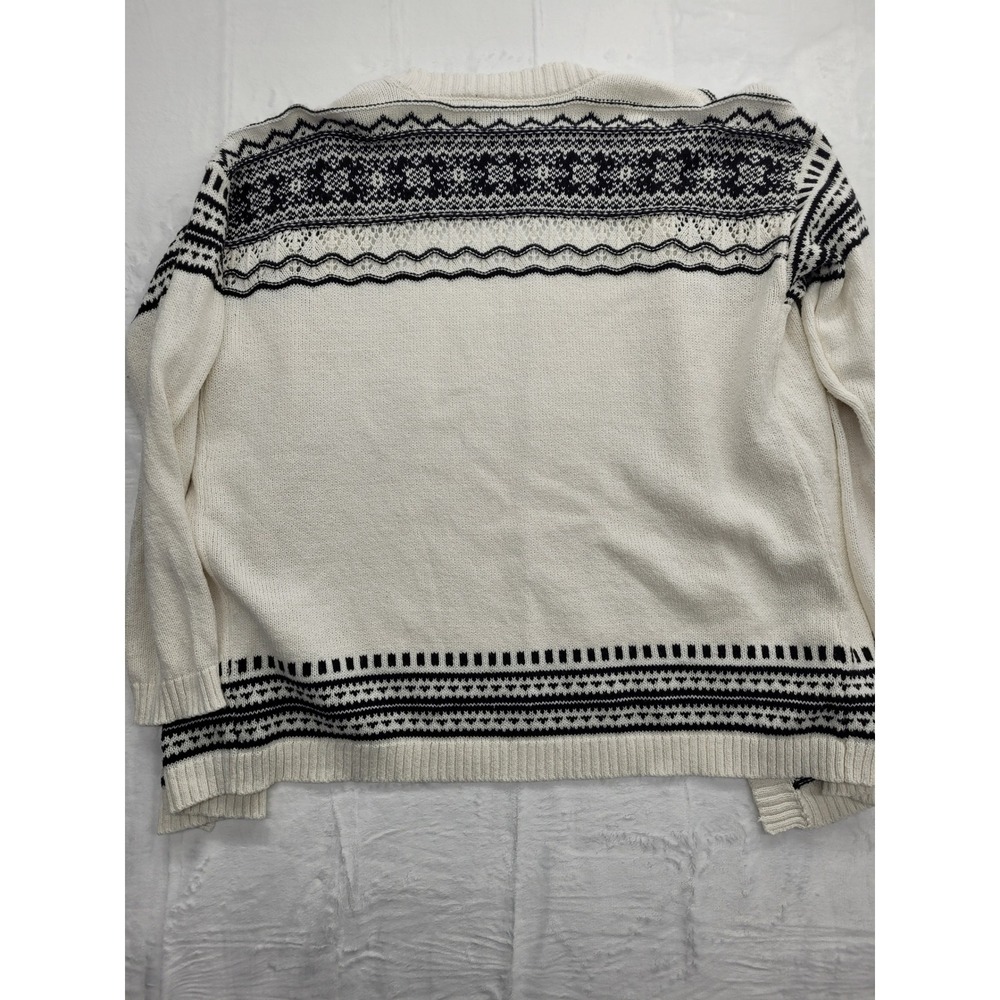 Chico's Cardigan Women Size Large White Black Open Front Fair Isle Pointelle - Picture 2 of 8